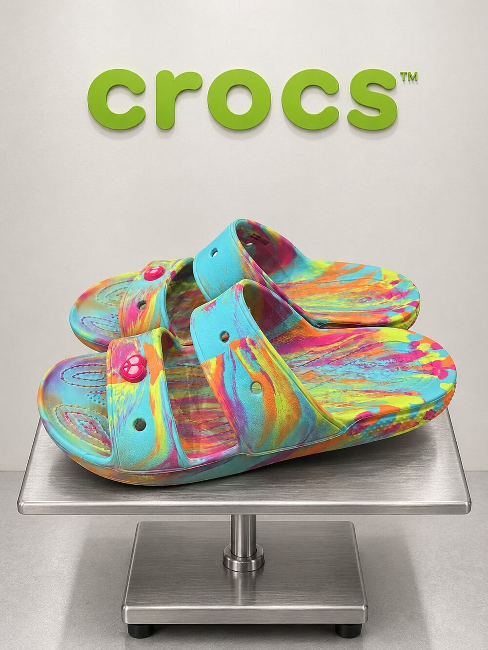 Crocs Classic Marbled Sandal Papaya Multi M8 W10 Two Strap Slides 207701